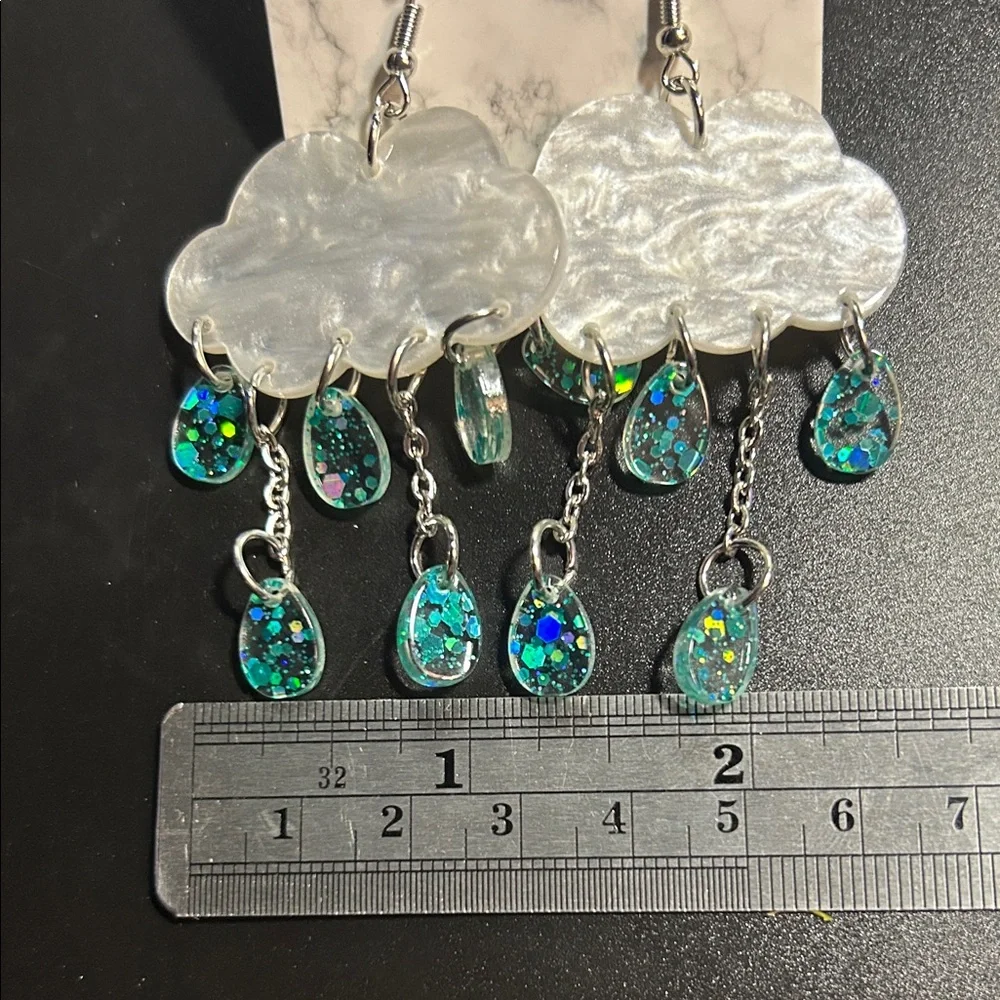 Silver and Blue Cloud Drop Earrings - Picture 3 of 4